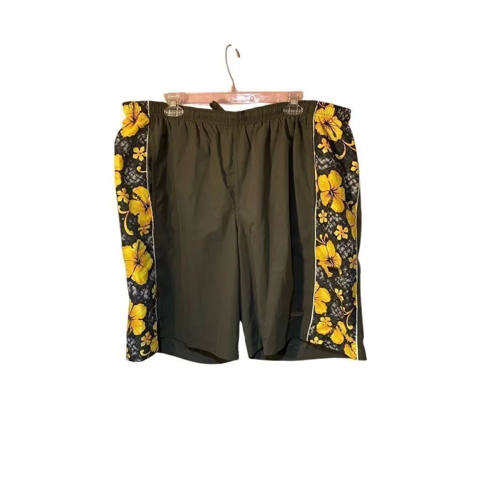 Speedo, men’s Hawaiian design, gray drawstring board shorts, size XL